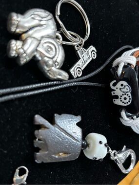3 Elephant Collection: Leather Bracelet, Keyring, Purse Charm/Pendant